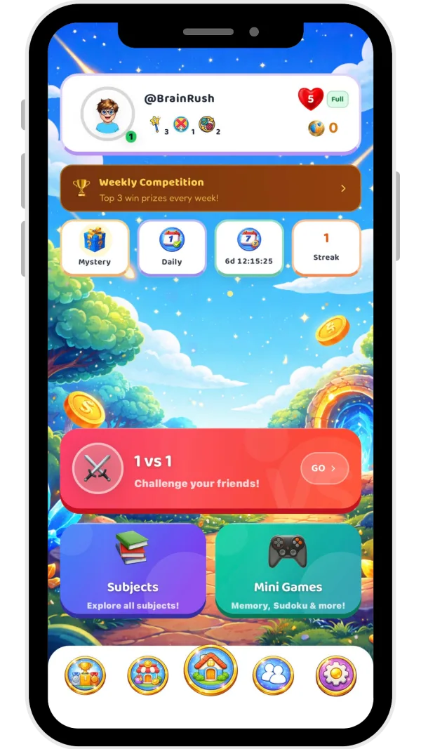 BrainRush app homescreen